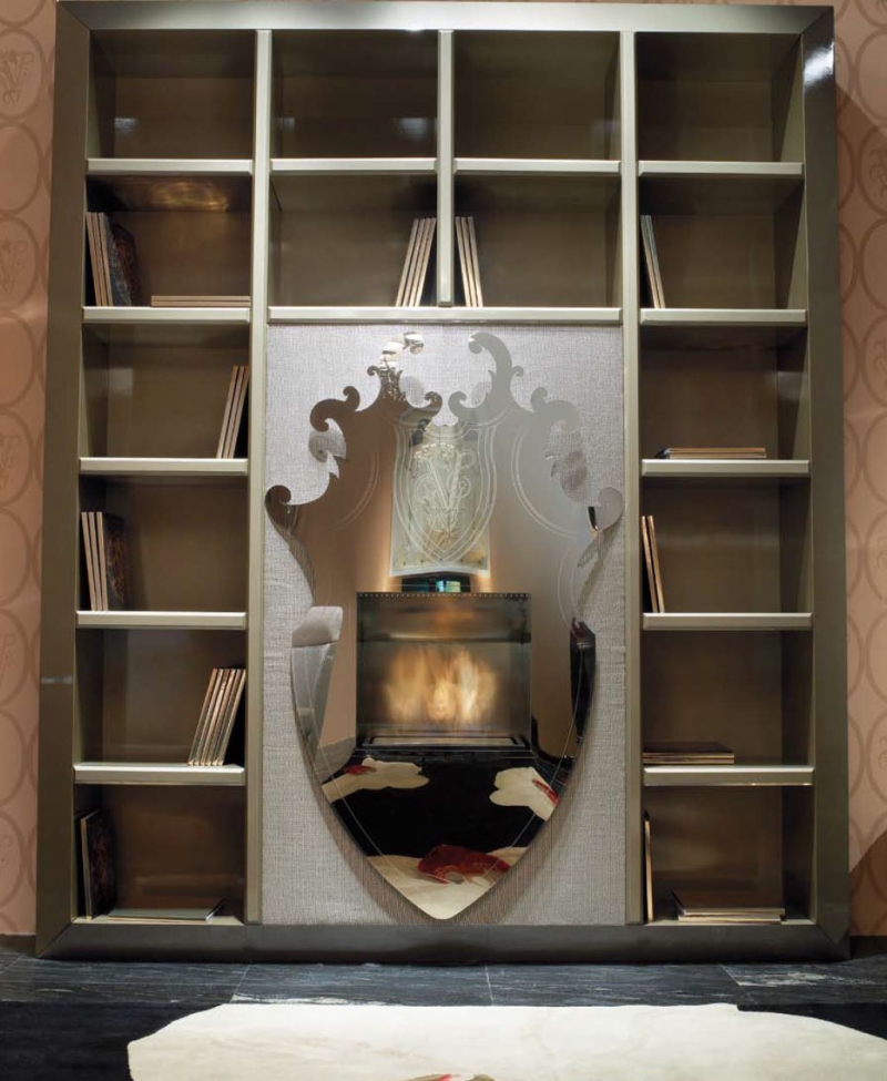 Библиотека, декорированная резным тонированным зеркалом  Ipe Сavalli