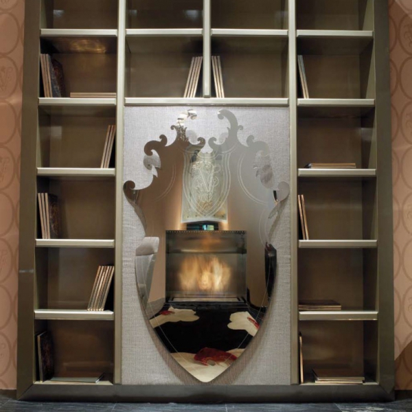 Библиотека, декорированная резным тонированным зеркалом  Ipe Сavalli