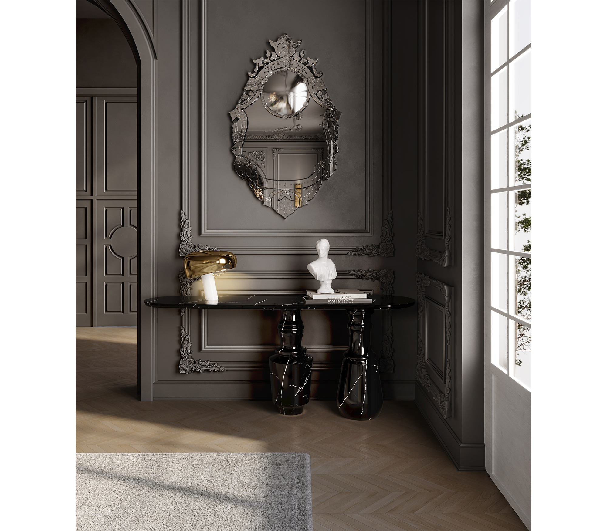 Консоль PIETRA NERO MARQUINA, дизайн Boca do Loco Консоль PIETRA NERO MARQUINA, дизайн Boca do Loco